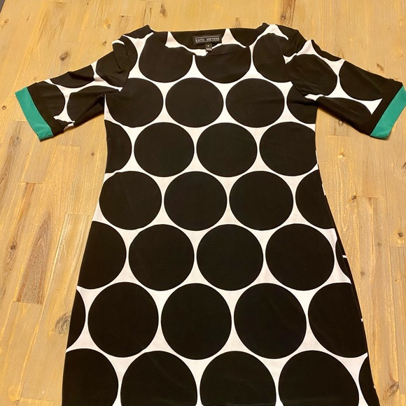 Karin Stevens dress White w black dots green trim - Picture 3 of 6